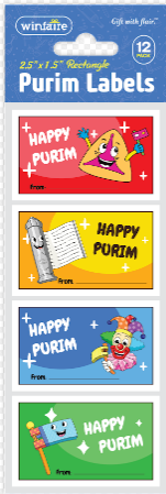 Purim Labels - Rectangle x12 Pk 71107