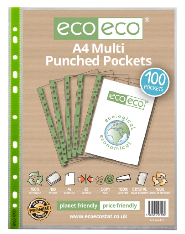 A4 100 65 Micron Multi Punched Pockets