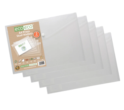 Pack 5 A4 Press Stud Wallets CLEAR