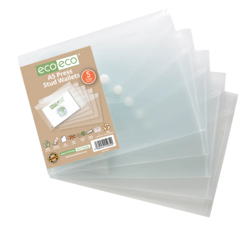 Pack 5 A5 Press Stud Wallets CLEAR