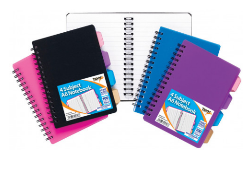 A6 4 Subject 100 Sheets Assorted