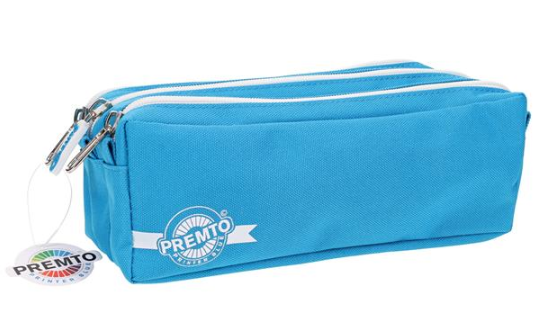 3 Pocket Pencil Case - Printer Blue
