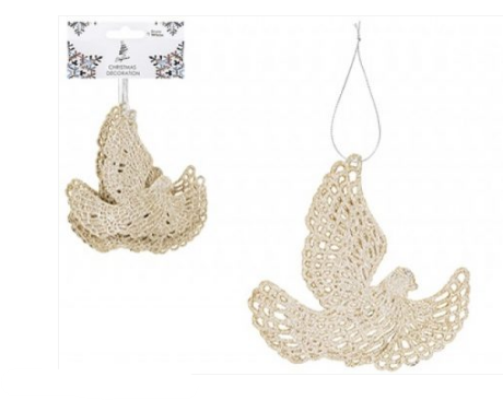 Set Of 6 Hanging Glitter Dove Decoration