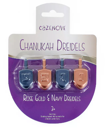 Pack of 4 Rose Gold & Navy Dreidels