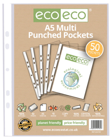 A5 50 POUNCHED POCKETS 45 MIC