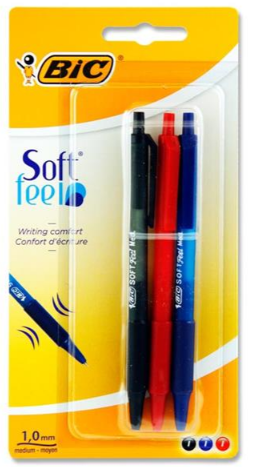 3 Asst Soft Feel Clic Ballpoint Pens