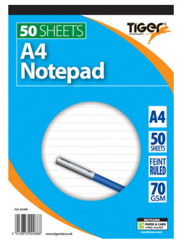 A4 Notepad Top Bound Ruled 70gsm