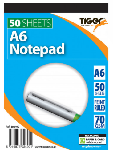 A6 Notepad Top Bound Ruled 70gsm