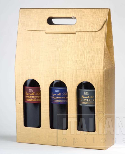 Gold Silk – 3 Bottle Wine Box with Windo