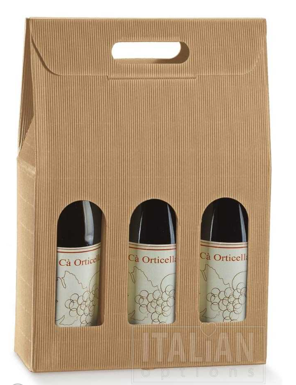 Kraft – 3 Bottle Wine Box with Windows