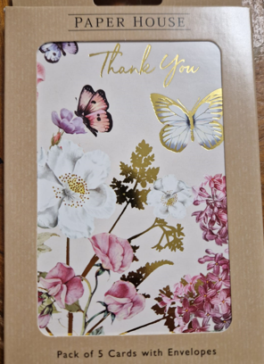 Thank You 5 Cards & Envlopes Vintage F