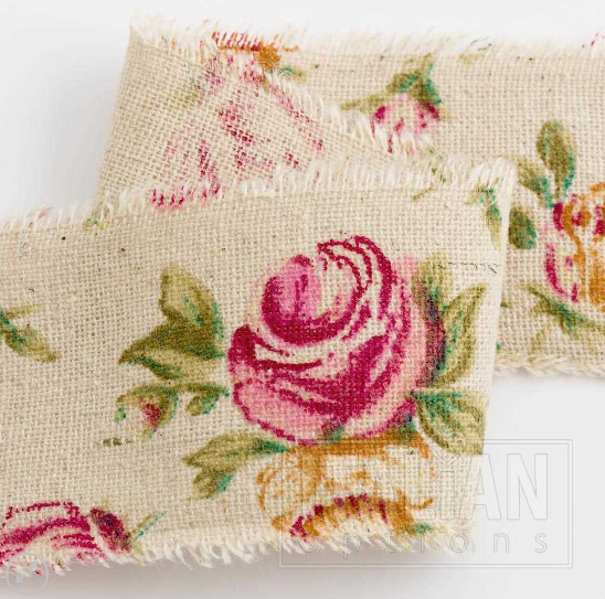 Vintage Rose Burlap Frayed Edge – 50mm x