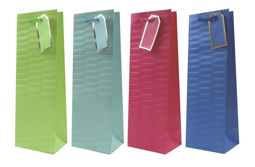 4ASST EMBOSSED BRIGHTS BOTTLE BAG