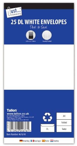 ENVELOPES 25 X DL WHITE, PEAL & SEAL