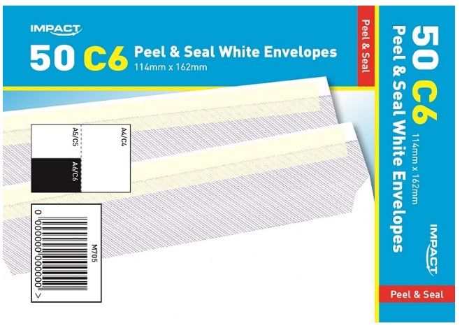 C6 WHITE PEEL & SEAL ENVELOPES 50S