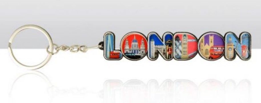 London Montage Lettering Wood Keyring