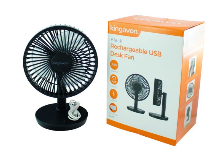 9″ RECHARGEABLE DESK FAN – BLACK
