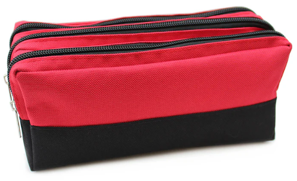 3 zip pencil case red