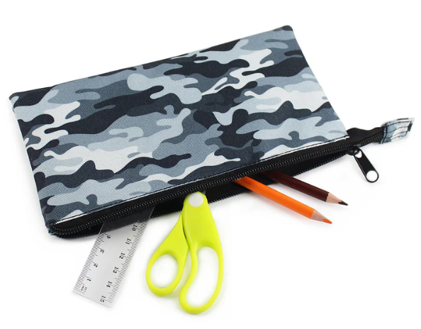 Triple pocket flat camo pencil case