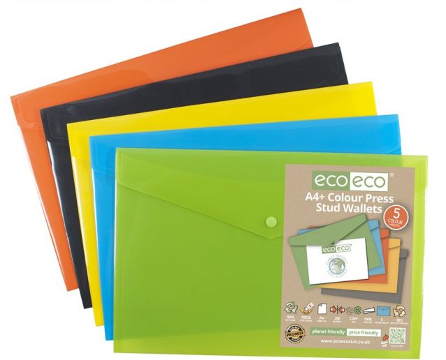 A4 colour press stud wallets 5 pk