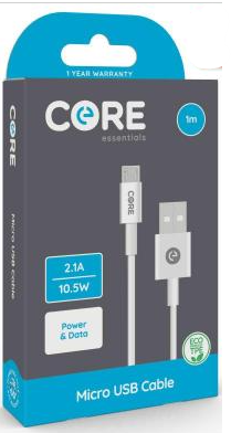 Core micro USB cable 1m TPE White 2.1A/10.5W