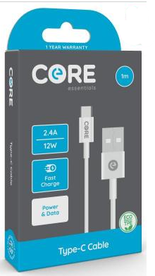 Core type-c cable 1m TPE W3hite 2.4A/12W Fast charge