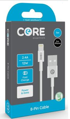 Core 8 pin Cable 1M TPE White 2.4A/12W Fast Charge