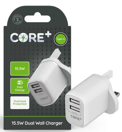 Core+ Type A 15.5W Dual Wall Charger