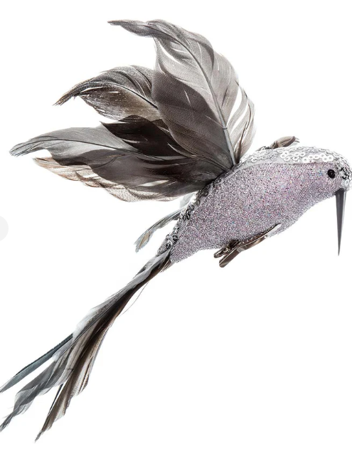 SILVER CLIP ON HUMMING BIRD 23 CM