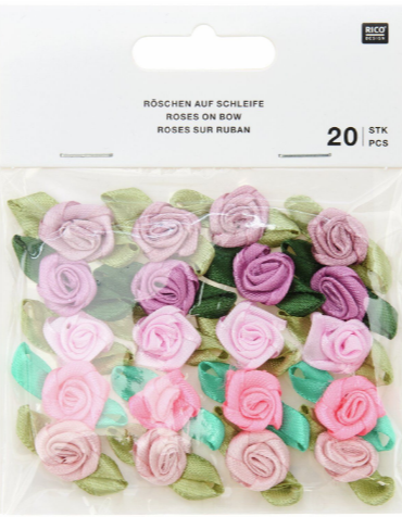 Roses on bow with glue dot, mixed colours