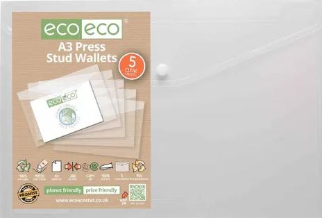 Pack 5 A3 95% Recycled Press Stud Wallets