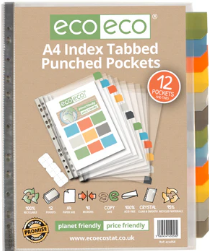 A4 95% Recycled Set 12 Index Tabbed Premier Multi Punched Pockets