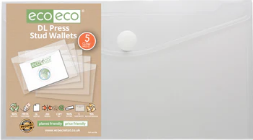 Pack 5 DL 95% Recycled Clear Press Stud Wallets