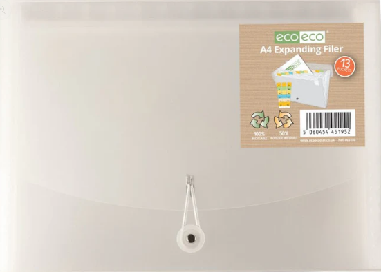 A4 50% Recycled Clear 13 Pocket Expanding File