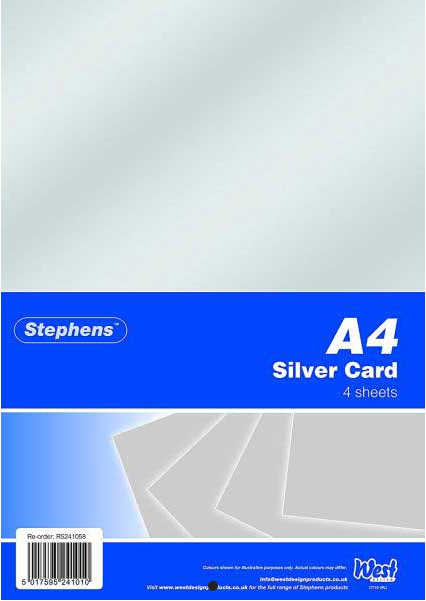 Stephens A4 220gsm Silver Card -4 sheet pack