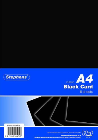 Stephens A4 210gsm Black Card - 6 sheet pack