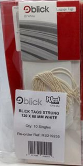 Blick Luggage Tags - White 120 x 60mm PK10
