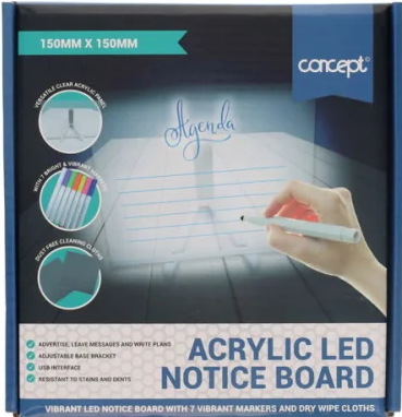 CONCEPT 150x150mm ACRYLIC  LED NOTICE BOARD