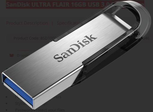 SanDisk ULTRA FLAIR 16GB USB 3.0 Flash Drive