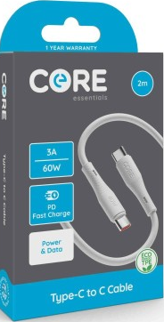 Core Type-C to C Cable 2m TPE White 3A 60W PD