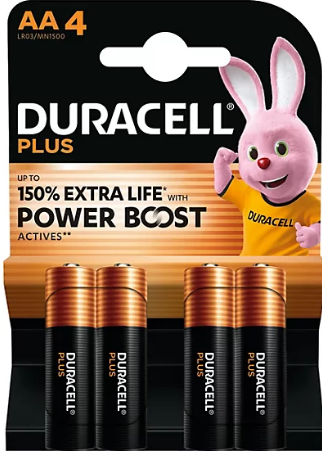 AA Duracell Plus 4 pack batteries