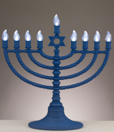 LED MENORAH,PLASTIC,NAVY,9 BULBS,BATT,USB,11.5