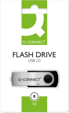 Q-Connect USB 2.0 Swivel 8GB Flash Drive Silver/Black