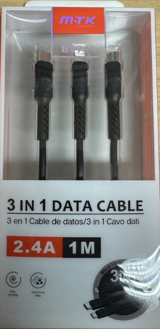 3 in 1 charging cable 2A, 1M