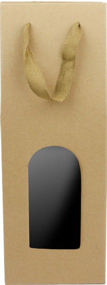 Kraft Bottle Gift Bag With Rope Handle and Window - Pack of 12 Brown