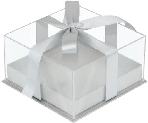 Acrylic Gift Box With Clear Lid and Ribbon 8 x 8 cm Silver