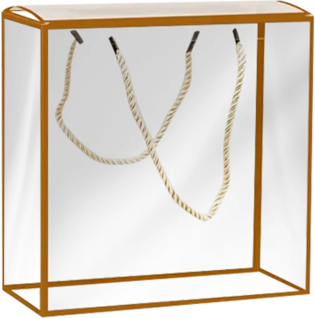 Clear Gift Box With Gold Border and Rope Handle - Pack of 12  14 x 14 x 7.5 cm Clear