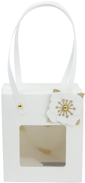 Kraft Gift Box Bags With Clear Window and Handle - Pack of 12 14.5 x 16.5 x 8.5 cm