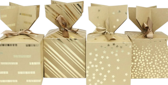 Gold Print Gift Boxes - Pack of 12 10 x 10 cm Brown