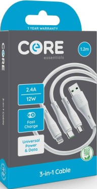 Core 3-in-1 Cable 1.2m  2.4A 12W Fast Charge